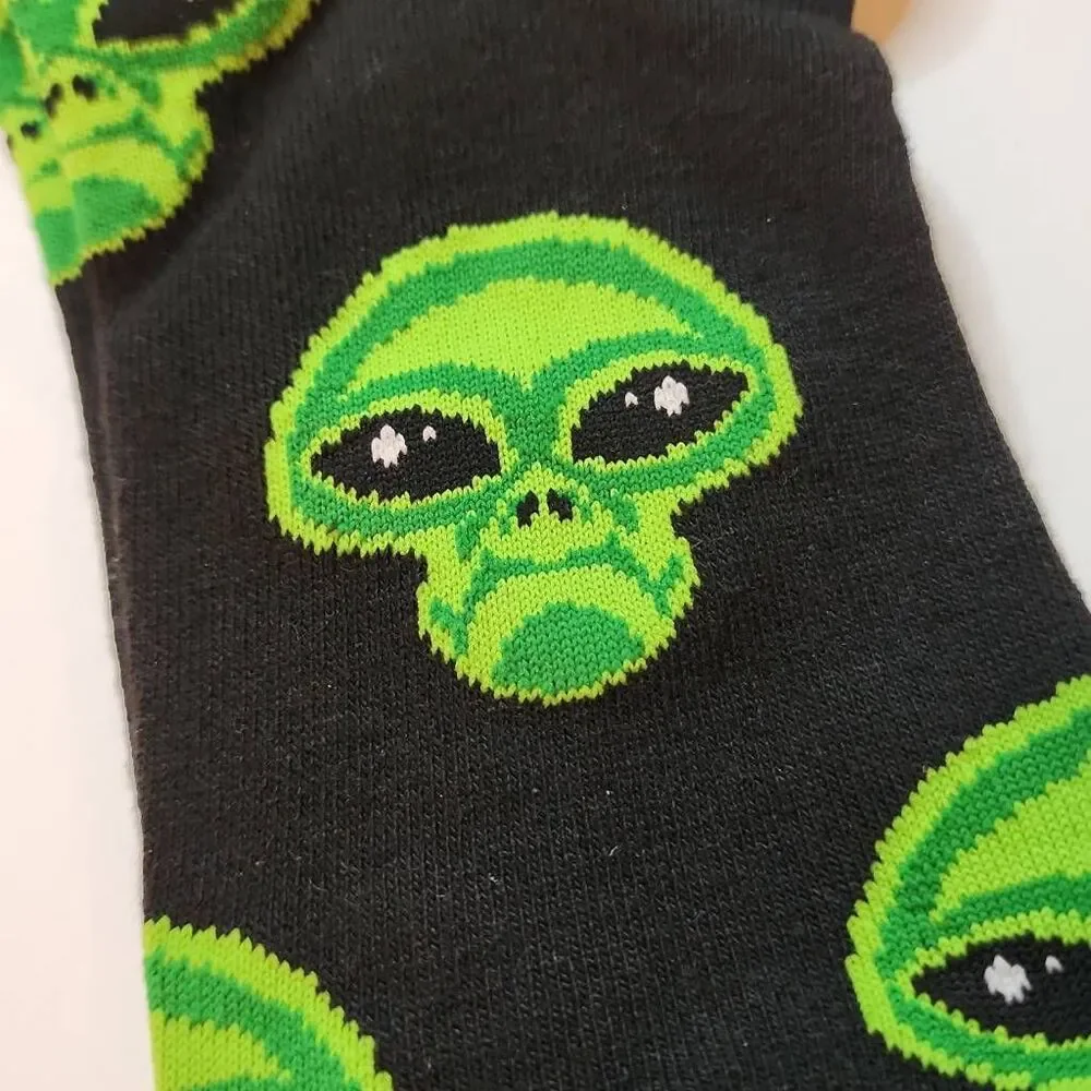 Cansok Black and Green Alien Socks Adult Size